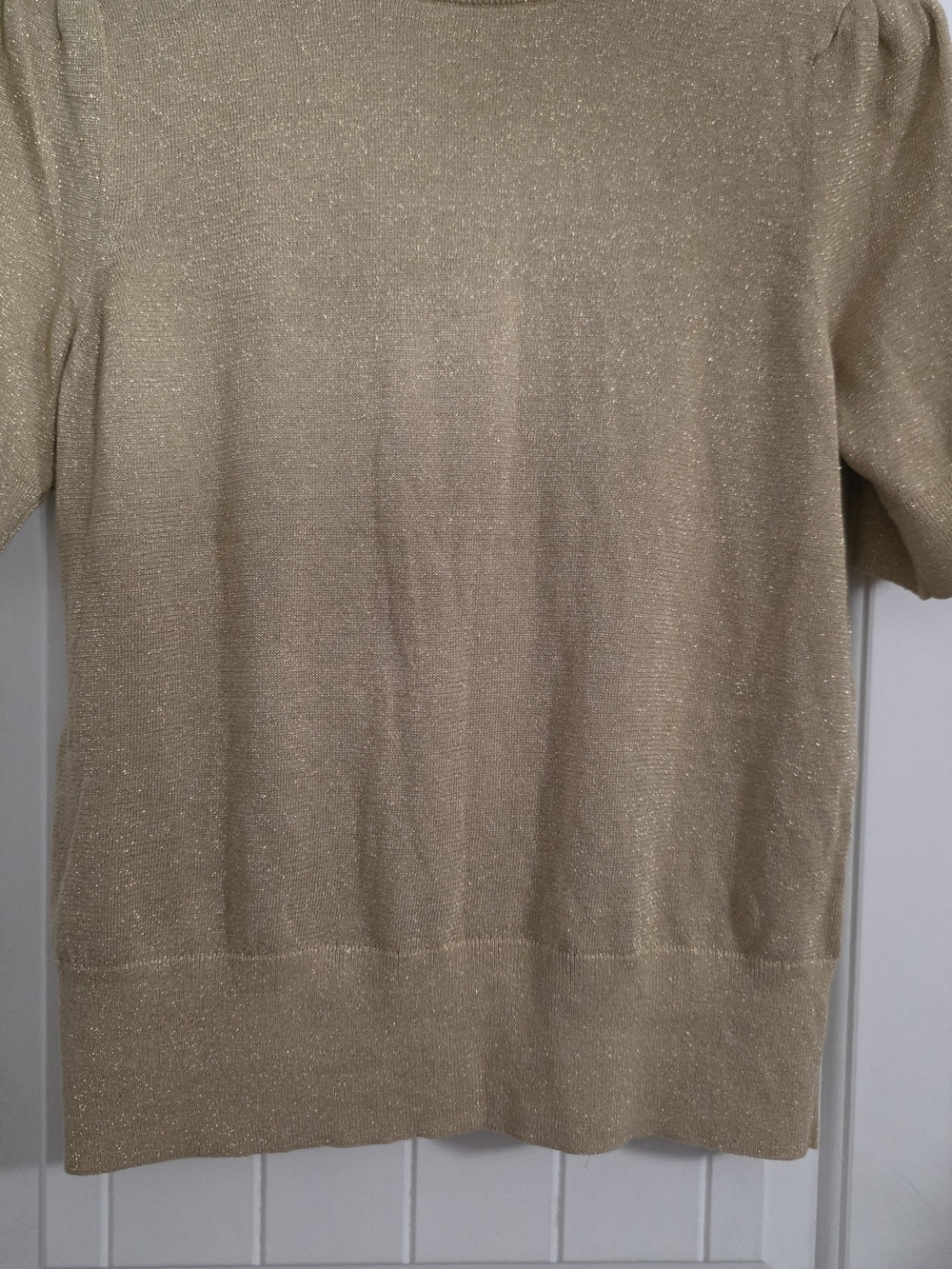 Michael Michael Kors Gold Metallic Puff Sleeve Mock Neck Sweater – Size M - Picture 7 of 10